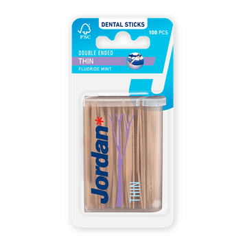 Jordan Dental Sticks Thin Fluoride Mint 100 Stuks