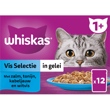 Whiskas 1+ Kattenvoer - Vis selectie in gelei - maaltijdzakjes 12x85g