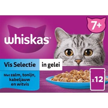 Whiskas 7+ Kattenvoer - Vis selectie in gelei - maaltijdzakjes 12x85g