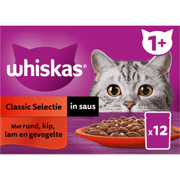 Whiskas 1+ Kattenvoer - Classic selectie in saus - maaltijdzakjes 12x85g