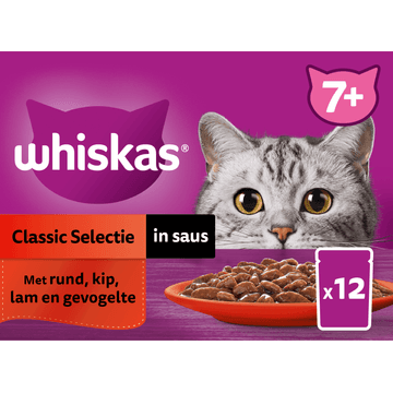 Whiskas Kattenvoer 7+ - Classic Selectie in saus - maaltijdzakjes 12x85g