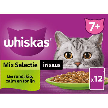Whiskas 7+ Kattenvoer - Mix selectie in saus - maaltijdzakjes 12x85g