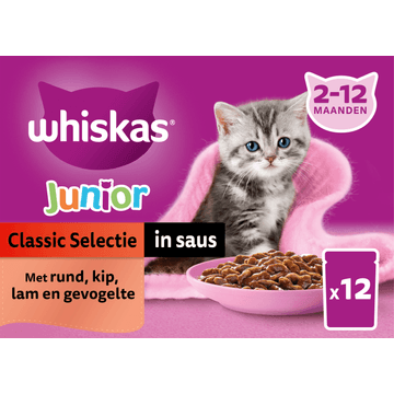 Whiskas Kattenvoer Junior - Classic selectie in saus - maaltijdzakjes 12x85g