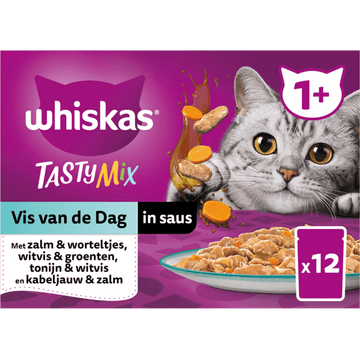 Whiskas 1+ Kattenvoer - Tasty Mix - Vis in saus - maaltijdzakjes 12x85g