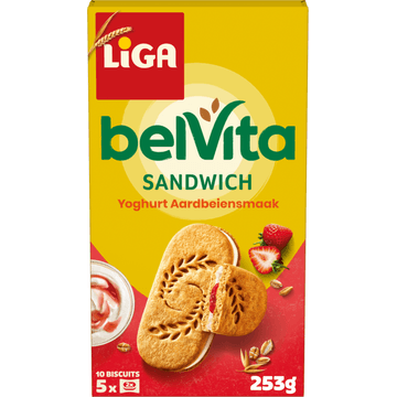 Liga belVita Sandwich Yoghurt Aardbeiensmaak 5x2 biscuits 253 g