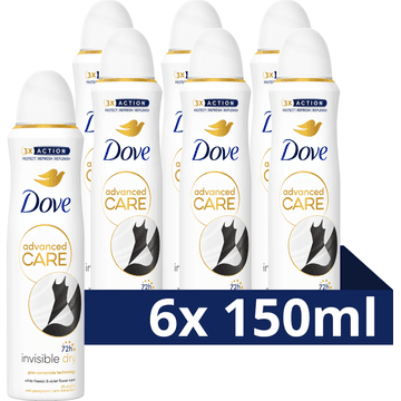 Dove Advanced Care Anti-Transpirant Deodorant Spray Invisible Dry - 6 x 150 ML