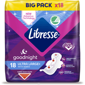 Libresse Goodnight Maandverbanden Ultra Large+ with Wings Big Pack 18 Stuks
