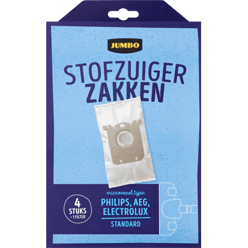 Jumbo Stofzuigerzakken met Filter 4 Stuks