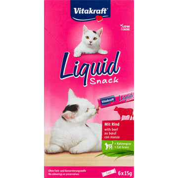 Vitakraft Liquid Snack met Rundvlees en Kattengras 6 x 15 g