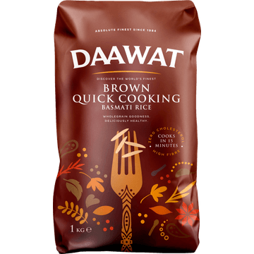 Daawat Snelkokende Bruine Basmatirijst 1kg