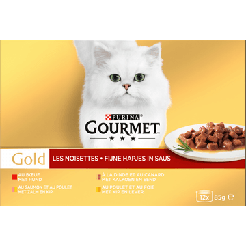 Gourmet Gold Fijne Hapjes Kattenvoer nat met Rund, Kalkoen, Zalm en Kip
