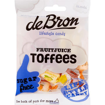 De Bron Fruitjuice Toffees Sugarfree 90 g