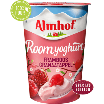 Almhof roomyoghurt framboos granaatappel special edition 500 g