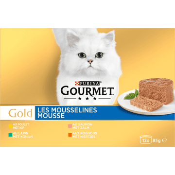 Gourmet Gold Mousse Kattenvoer nat met Kip, Zalm, Niertjes en Konijn