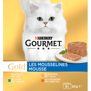 Gourmet Gold Mousse Mix Kattenvoer natvoer met Kip, Zalm, Niertjes en Konijn
