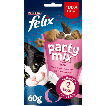 FELIX® Party Mix Picnic met Kip-, Kaas- & Kalkoensmaak - Kattensnacks - 60g