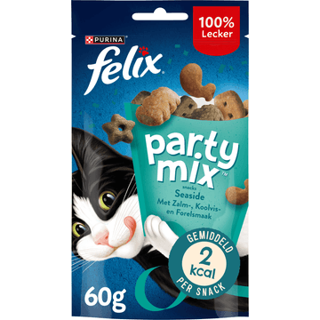FELIX® Party Mix Seaside met Zalm, Koolvis- & Forelsmaak - Kattensnacks - 60g