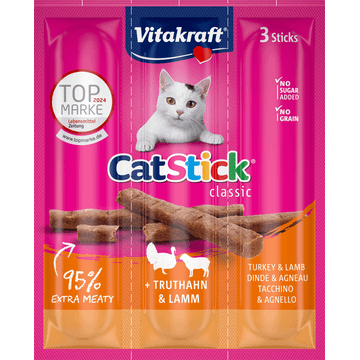 Vitakraft Cat Stick Classic Kalkoen en Lam 3 Stuks 18 g