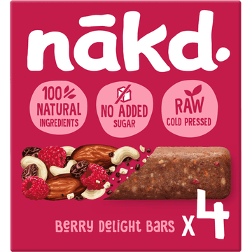 Nakd. Raw Fruitreep met noten Berry Delight 4 x 35 g