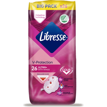 Libresse V-Protection Maandverbanden Ultra+ with Wings Regular Flow Big Pack 26 Stuks