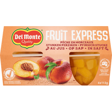 Del Monte Fruit Express Stukken Perziken op Sap 4 x 113 g