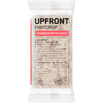 Upfront Eiwitreep Cripsy Witte Choco Framboos 50 g