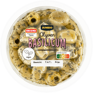 Jumbo Groene Olijven Basilicum 140g