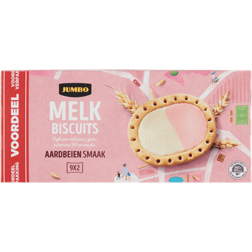 Jumbo Melkbiscuits Aardbeiensmaak Voordeelverpakking 9 Stuks