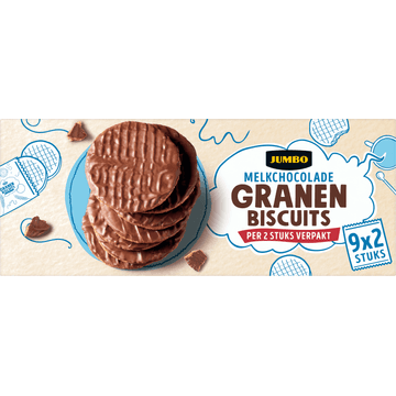 Jumbo Granenbiscuits Melkchocolade 9 x 2 Stuks