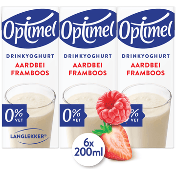 Optimel Langlekker Drinkyoghurt Aardbei Framboos 0% Vet 6 x 200 ml