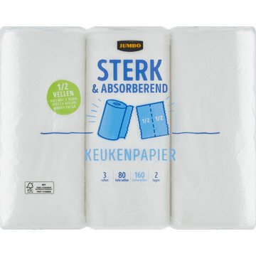Jumbo Keukenpapier Sterk & Absorberend 2 Lagen 3 Rollen