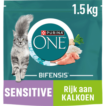 Purina® ONE Sensitive Rijk aan Kalkoen kattenvoer 1,5 kg