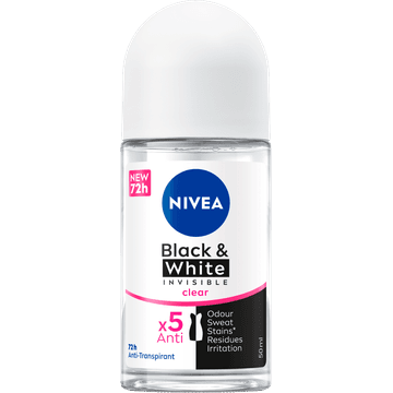 NIVEA Black & White Invisible Clear Anti-Transpirant Roller - 50ml - Deodorant - Anti-vlekken - 72 uur bescherming