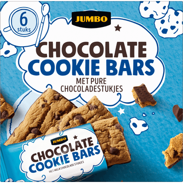Jumbo Chocolate Cookie Bars met Pure Chocoladestukjes 6 Stuks