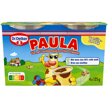 Dr. Oetker Paula Vla met Vanillesmaak en Choco-Vlekken 4 x 125 g