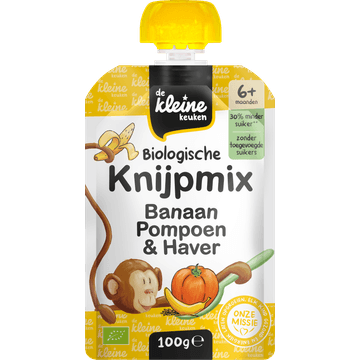 De Kleine Keuken Biologisch Knijpmix Banaan, Pompoen & Haver 6+ Maanden 100 g