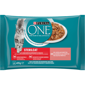 Purina One Sterilcat Mini-Filets in Jus met Zalm en Wortelen, 4 x 85g