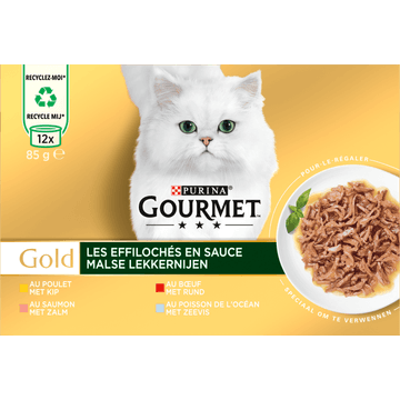 Gourmet Gold Malse Lekkernijen Kattenvoer nat met Kip, Zalm, Rund en Zeevis