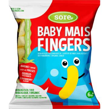 Sore Baby Mais Fingers Aardbei Smaak 6m+ 35 g