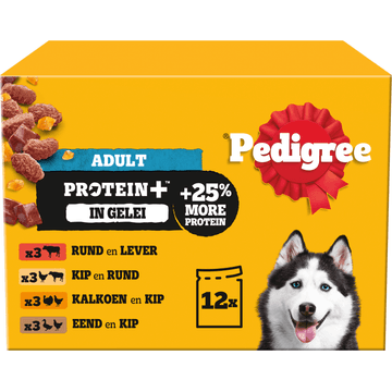 Pedigree Adult Maaltijdzakjes - Proteïne+ Selectie in gelei - Hondenvoer - 12 x 85 g