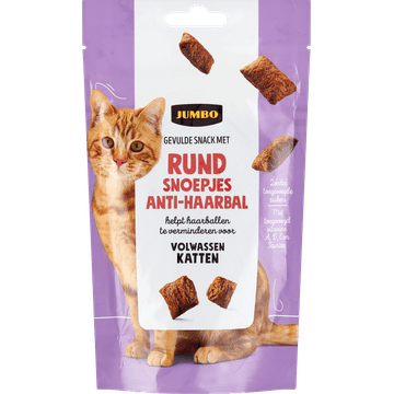 Jumbo Gevulde Snack met Rund Snoepjes Anti-Haarbal Volwassen Katten 60 g