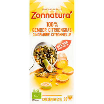 Zonnatura Bio 100% Gember Citroengras 20 Zakjes 30 g