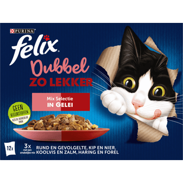 FELIX® Dubbel Zo Lekker Mix Selectie in Gelei Kattenvoer 12x85g