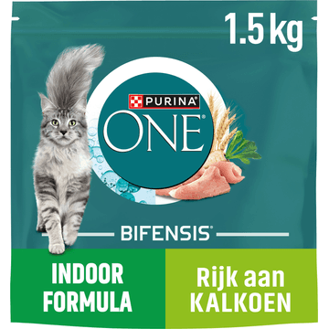 Purina® ONE Indoor Formula Rijk aan Kalkoen kattenvoer 1,5 kg