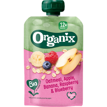 Organix Knijpfruit Haver, Appel, Banaan, Aardbei, Bosbes 6x 12mnd