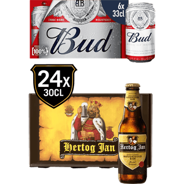 Hertog Jan krat en Bud 6-pack