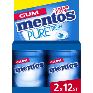 Mentos Gum Pure Fresh Fresh Mint Suikervrij Mini Pot 2x12 stuks
