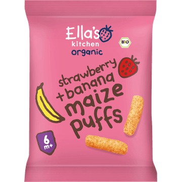 Ella's Kitchen Maize puffs aardbei + banaan 6+ biologisch 20 g