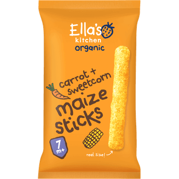 Ella's Kitchen Maize sticks wortels + maïs 7+ biologisch 16 g
