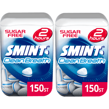 Smint Clean Breath Peppermint Suikervrij Pot 2 x 150 stuks